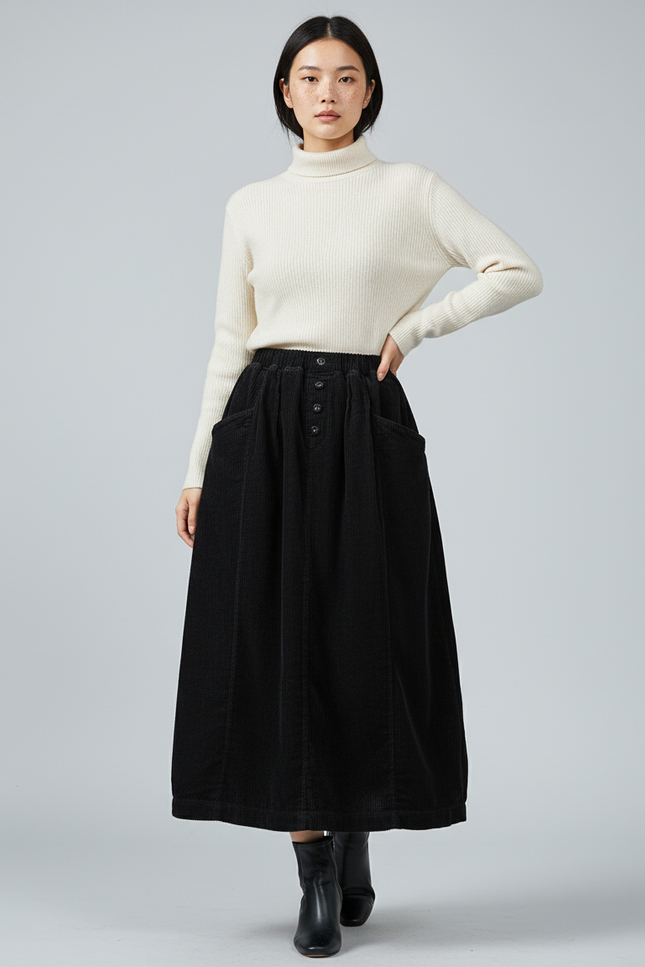 Jupe Longue En Velours Cotelé