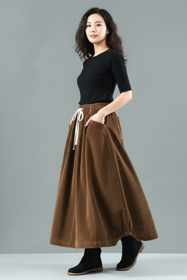 Jupe Velours Mi-Longue