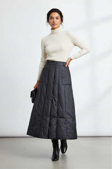 Jupe Longue Noire Matelassée Chic