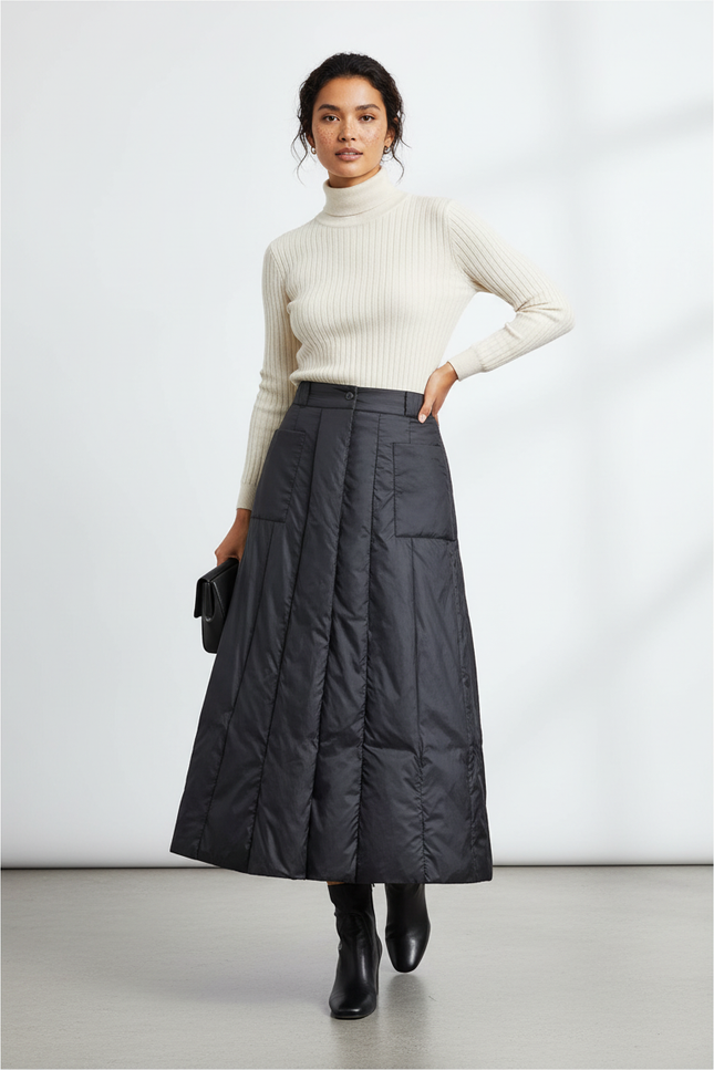 Jupe Longue Noire Matelassée Chic