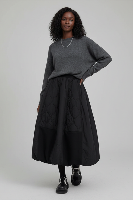 Jupe Longue Noire Matelassée Oversize