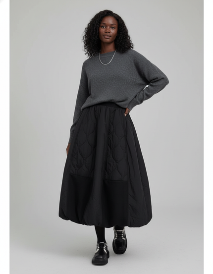 Jupe Longue Noire Matelassée Oversize