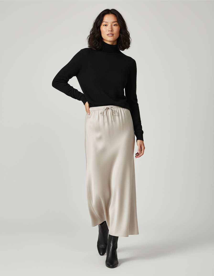 Jupe Longue Beige Femme