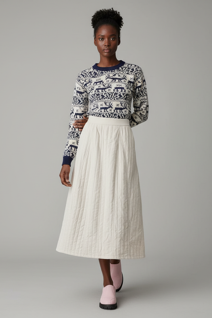 Jupe Longue Écru Matelassée Chic