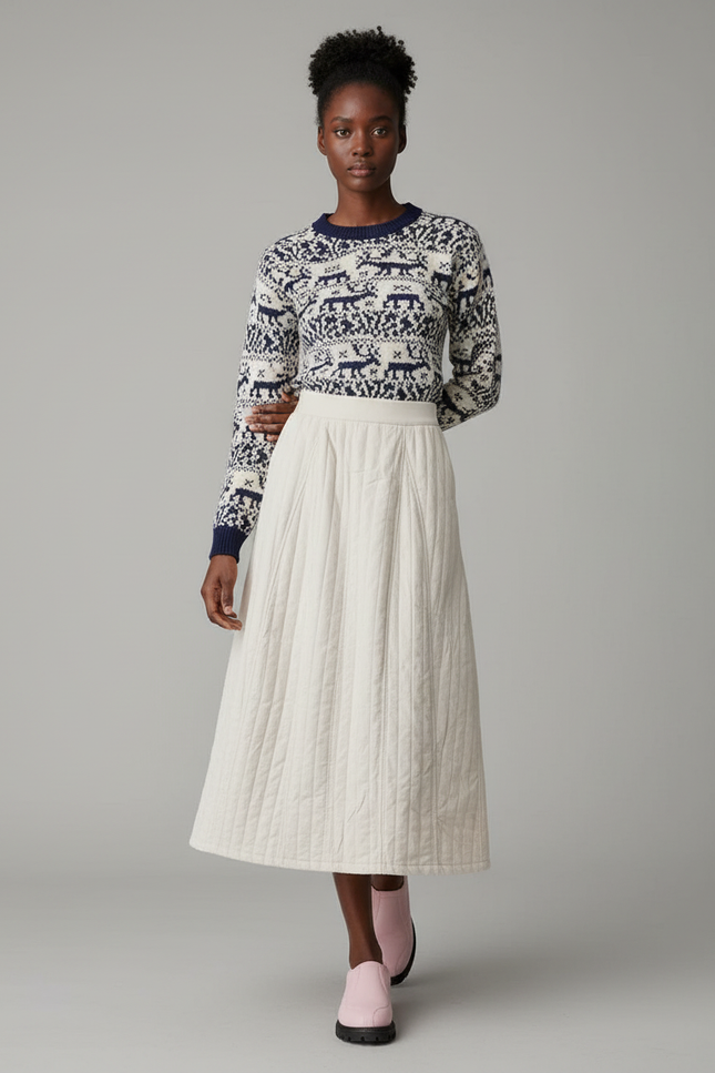Jupe Longue Écru Matelassée Chic