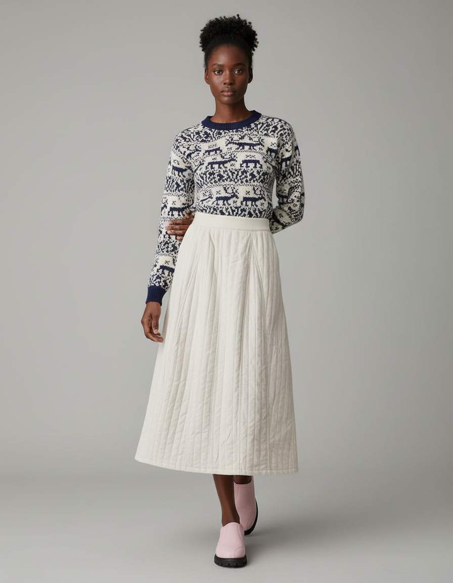 Jupe Longue Écru Matelassée Chic