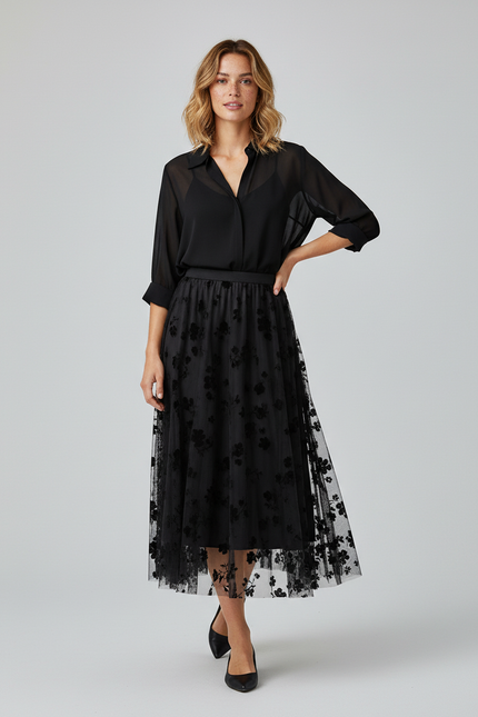 Jupe Longue Voile Noir Transparent