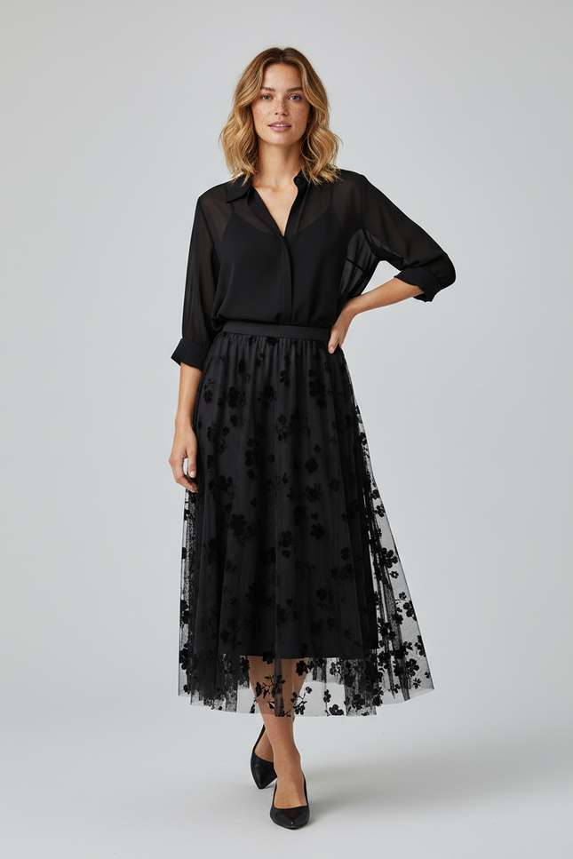 Jupe Longue Voile Noir Transparent