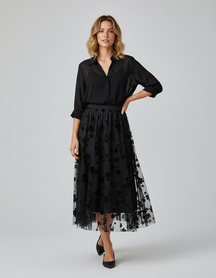 Jupe Longue Voile Noir Transparent