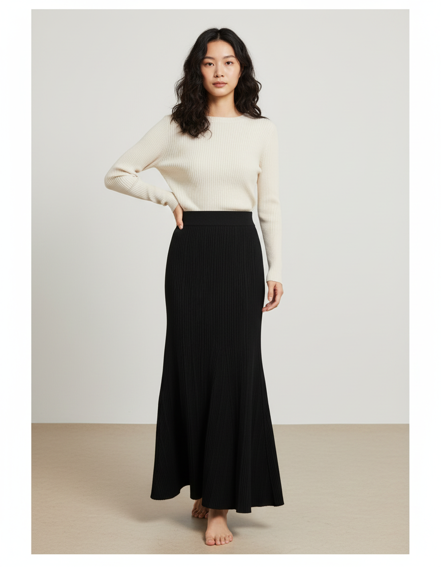 Jupe Côtelée Longue