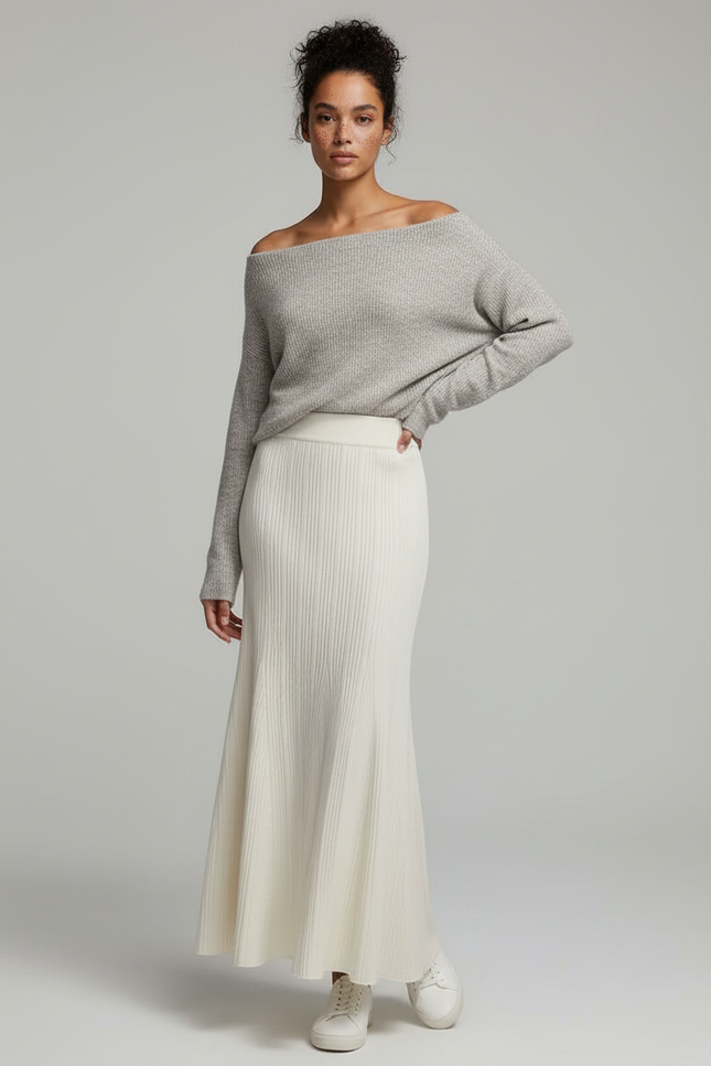 Jupe Longue Maille Beige