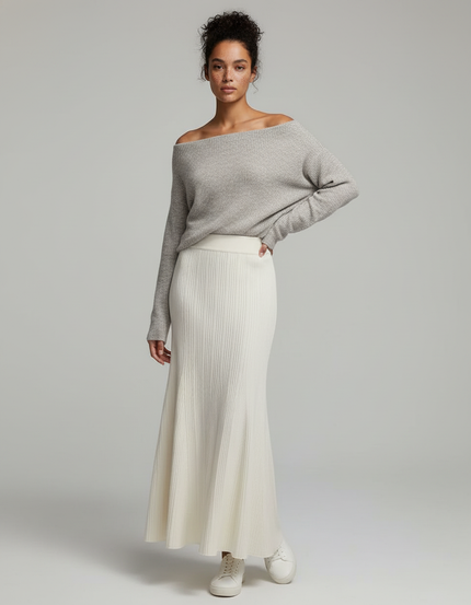 Jupe Longue Maille Beige