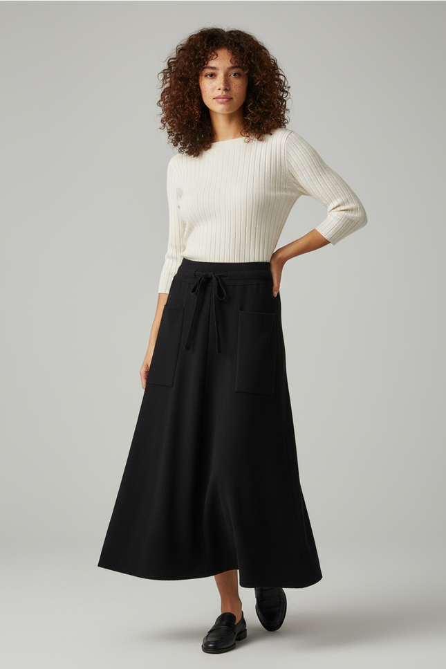 Jupe Longue Noire A-Line Chic