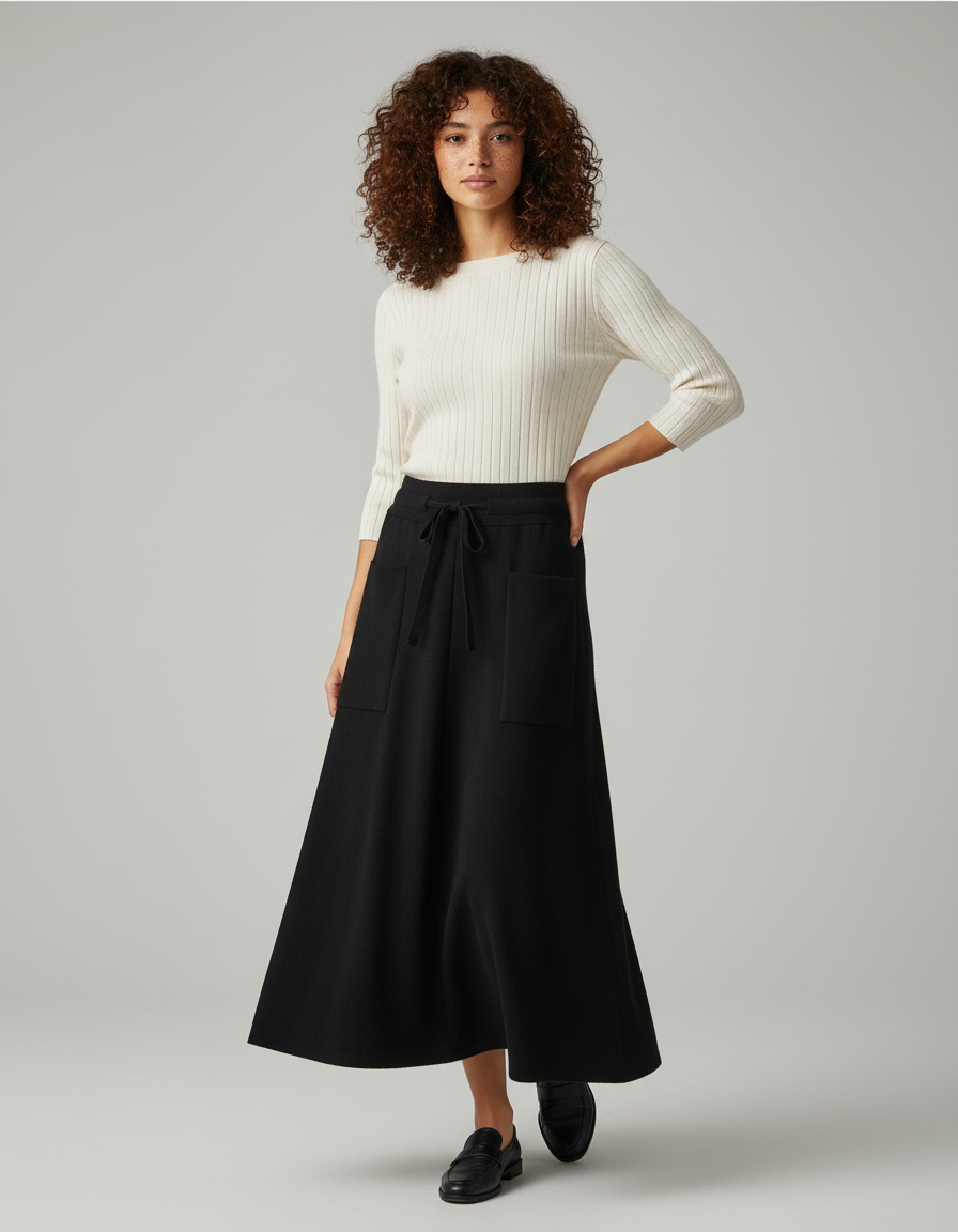 Jupe Longue Noire A-Line Chic