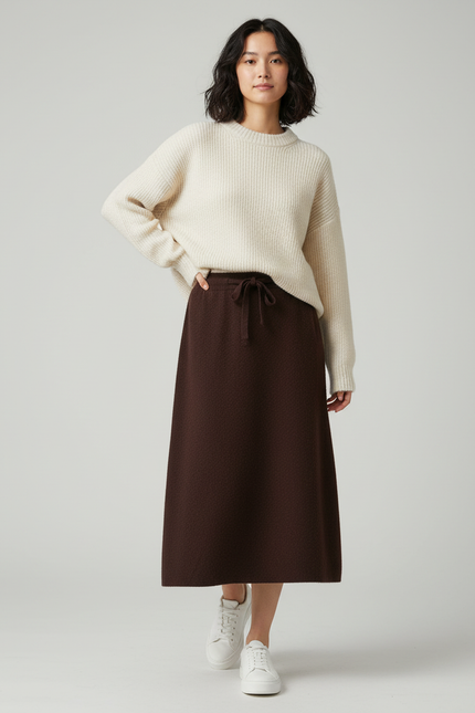 Jupe Longue Marron Maille Chic