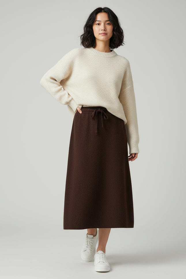 Jupe Longue Marron Maille Chic