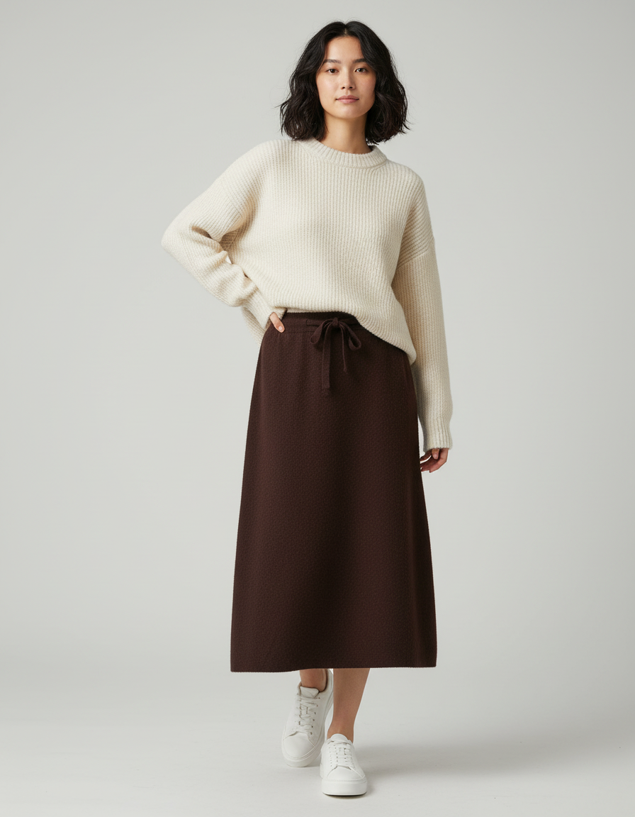 Jupe Longue Marron Maille Chic