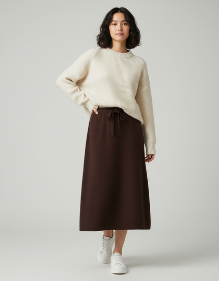 Jupe Longue Marron Maille Chic