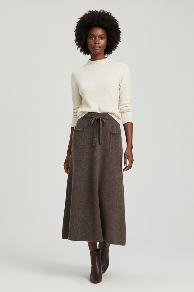 Jupe Longue Marron Maille Chic Femme