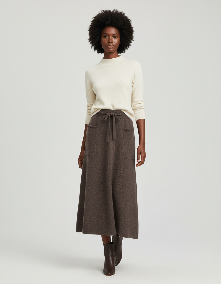 Jupe Longue Marron Maille Chic Femme