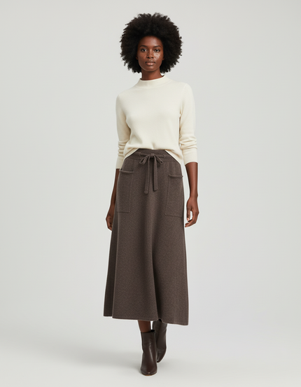 Jupe Longue Marron Maille Chic Femme