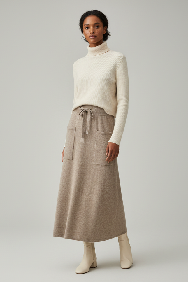 Jupe Longue Beige Maille Élégante