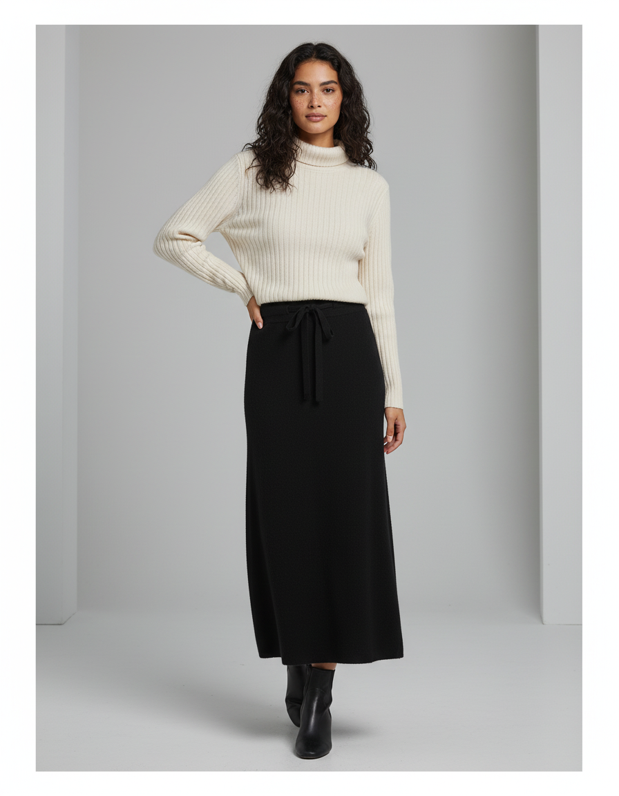 Jupe Longue A-Line Noire Élégante