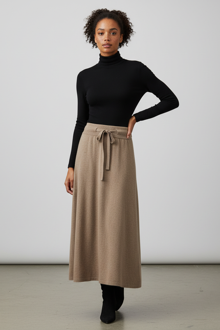 Jupe Longue Beige Tricotée Élégante