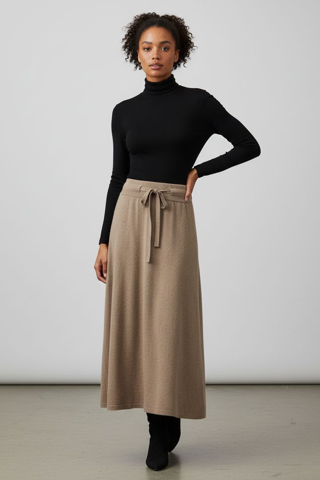 Jupe Longue Beige Tricotée Élégante