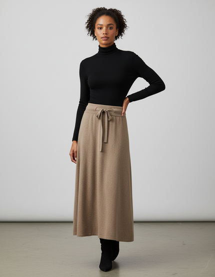 Jupe Longue Beige Tricotée Élégante