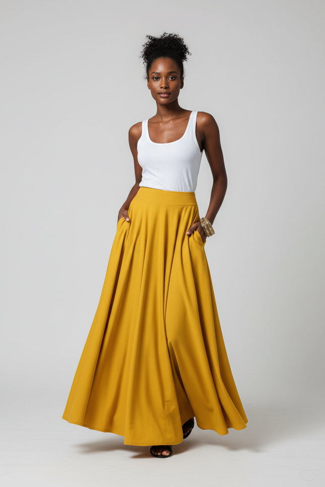 Jupe Longue Évasée Ocre Chic