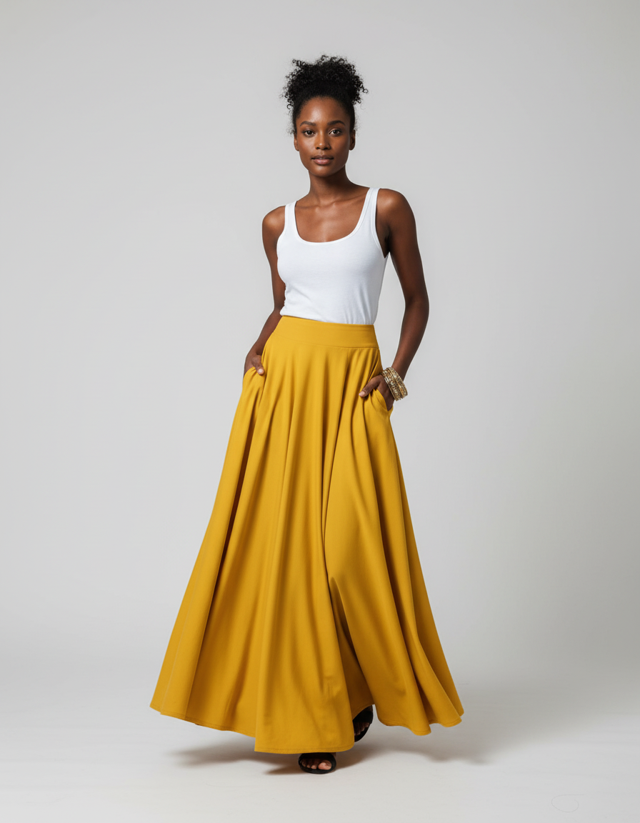 Jupe Longue Évasée Ocre Chic