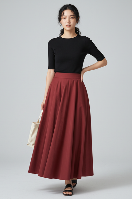 Jupe Longue Bordeaux Évasée Élégante