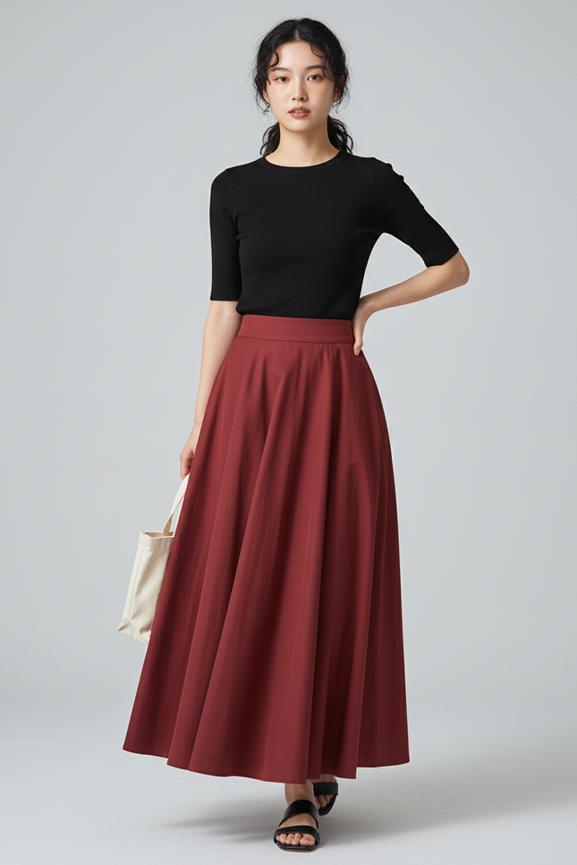 Jupe Longue Bordeaux Évasée Élégante