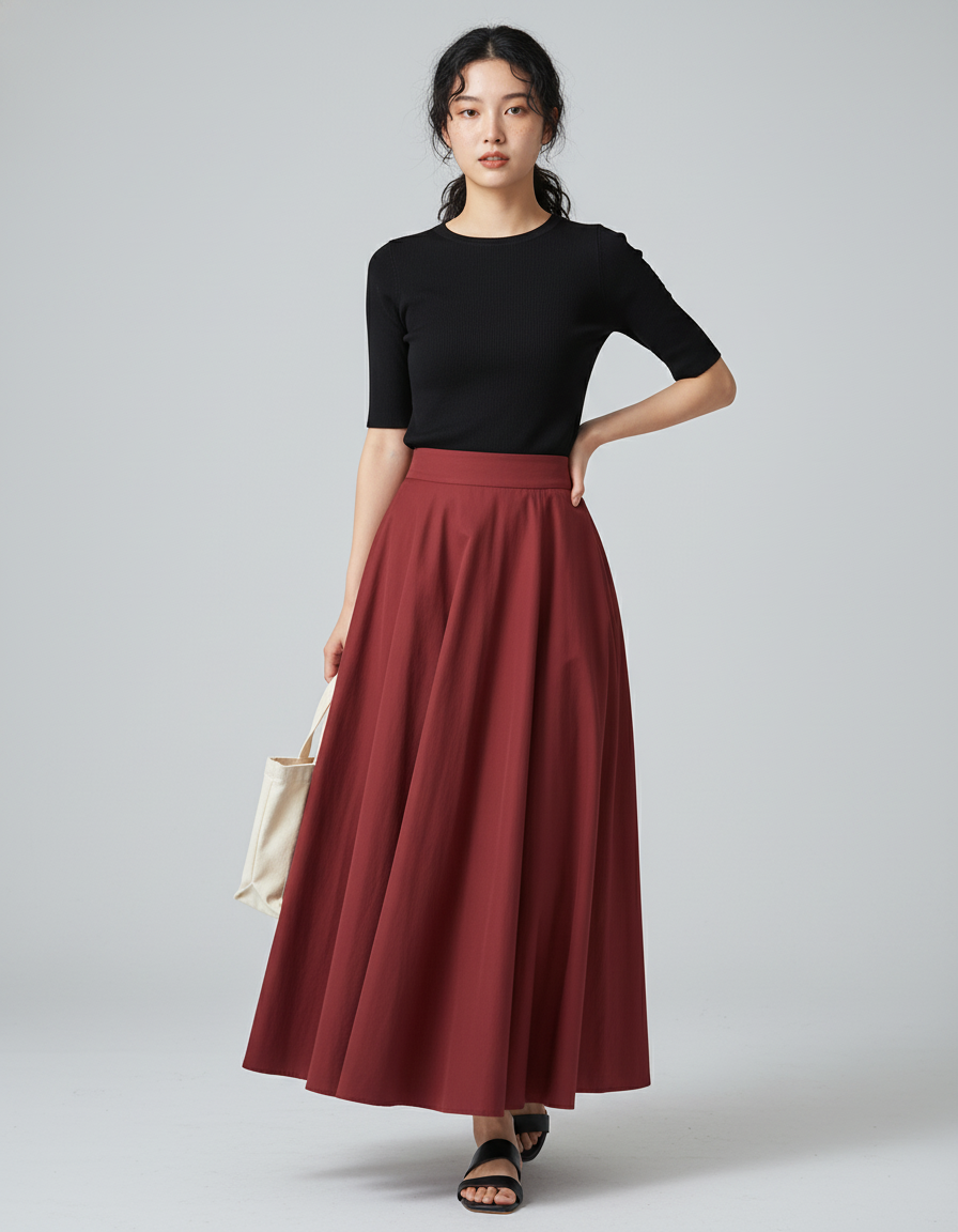 Jupe Longue Bordeaux Évasée Élégante