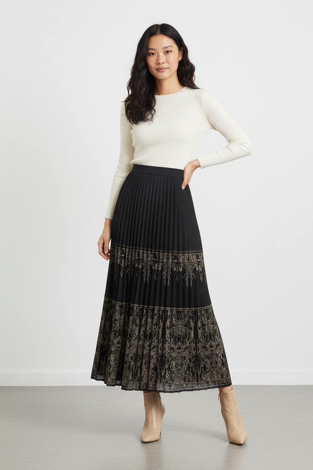 Jupe Longue Noire Plissée Élégante