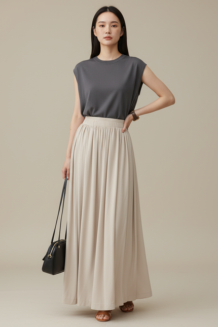 Jupe Longue Beige Fluide Décontractée