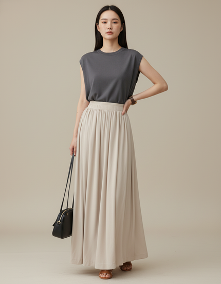 Jupe Longue Beige Fluide Décontractée