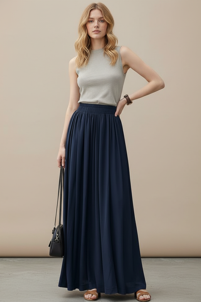 Jupe Longue Bleu Marine Fluide Chic