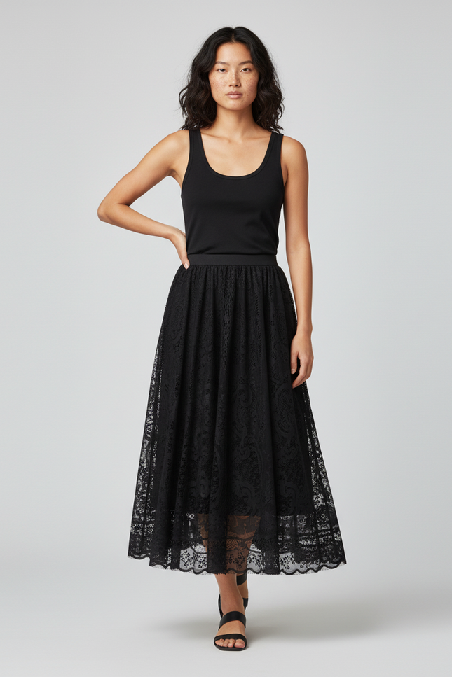 Jupe Dentelle Noire Longue