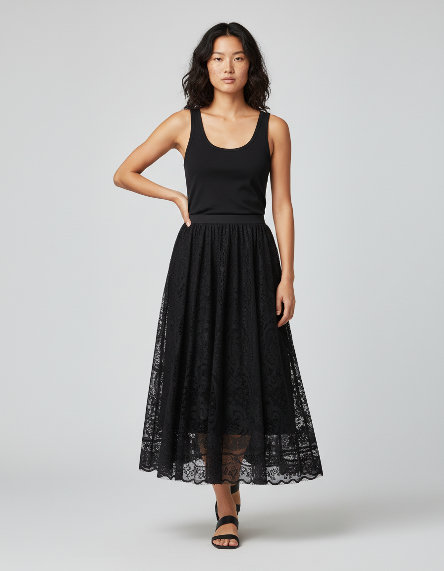 Jupe Dentelle Noire Longue