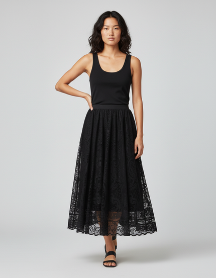 Jupe Dentelle Noire Longue