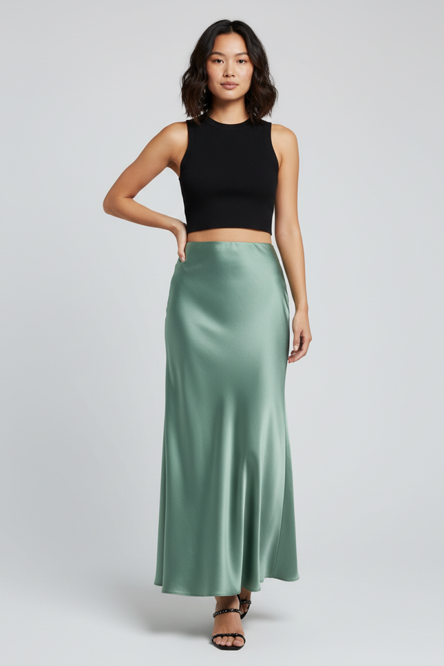 Jupe Longue Soie Verte