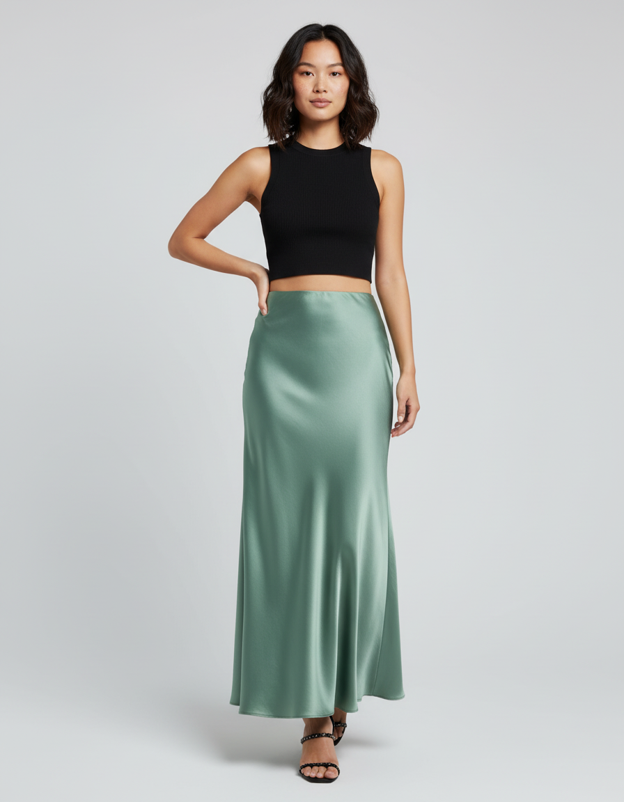Jupe Longue Soie Verte