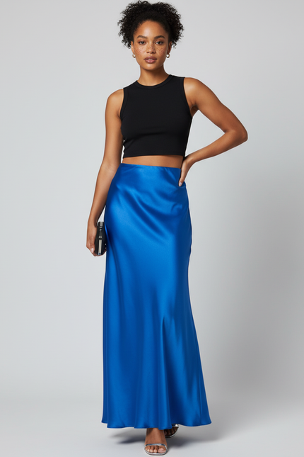 Jupe Longue Bleue Satinée Fluide