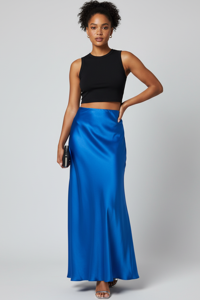 Jupe Longue Bleue Satinée Fluide