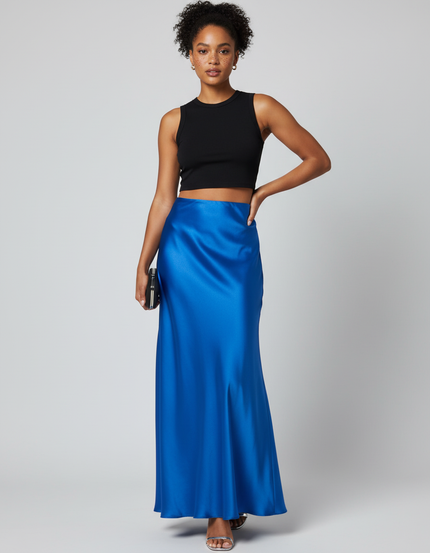 Jupe Longue Bleue Satinée Fluide
