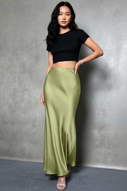 Jupe Longue Satinée Verte Fluide