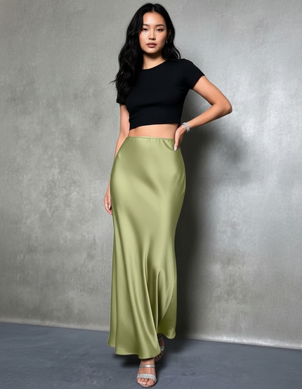 Jupe Longue Satinée Verte Fluide