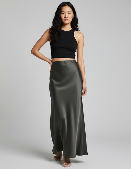 Jupe Longue Gris Satiné Chic